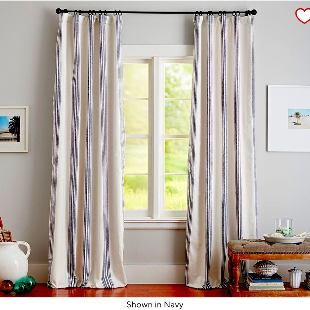 Pottery Barn Navy and White Striped Drapery Panels